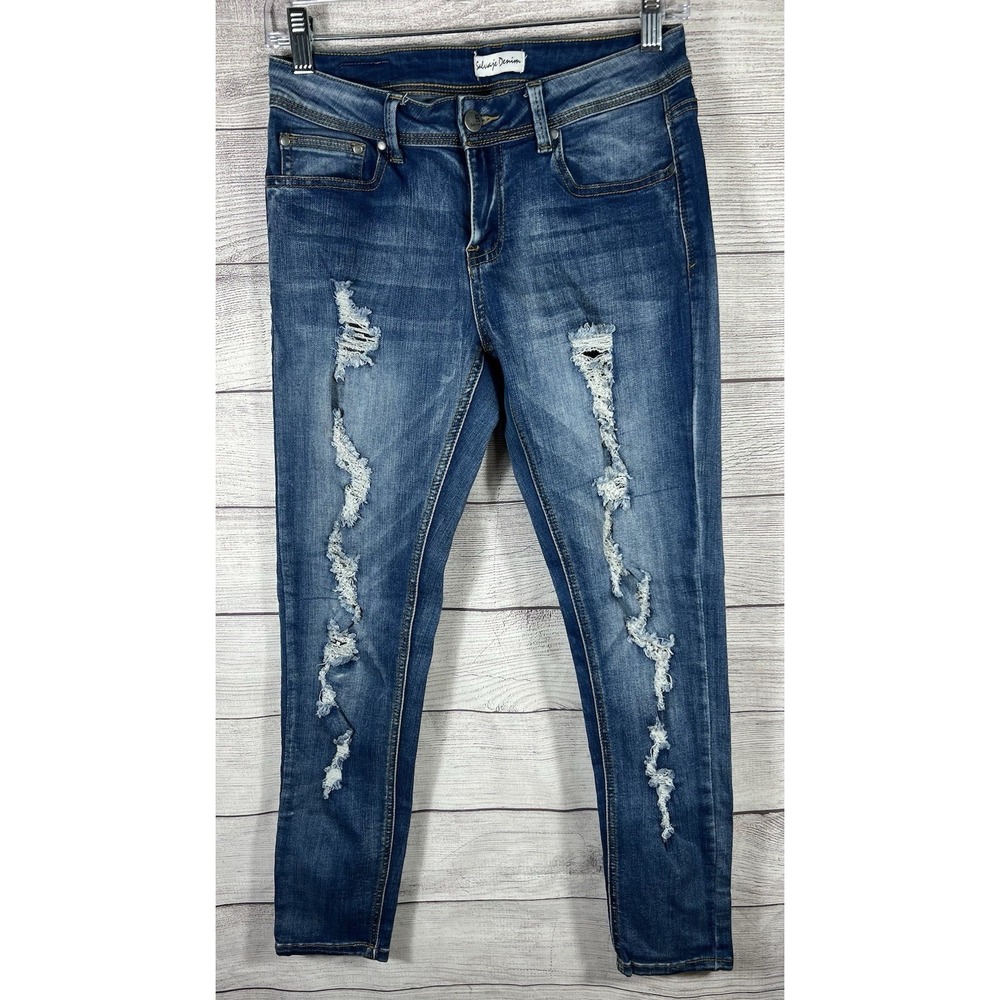 Vintage‎ Salvage Denim Distressed Skinny Jeans Women's Size 7 Blue